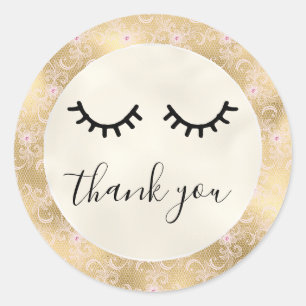 Black Eyelashes Gold Pink Lace   Classic Round Sticker