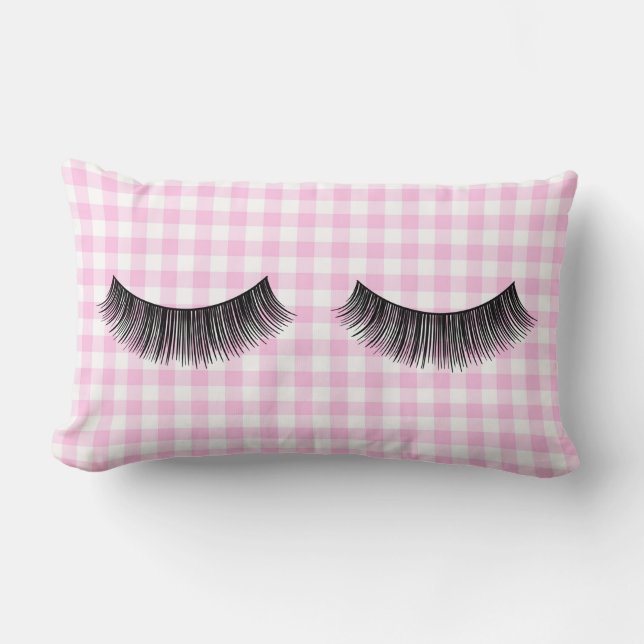 Black Eyelashes On Gingham Lumbar Pillow (Front)