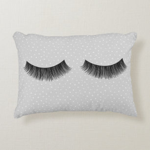 Black Eyelashes On Grey Polka Dots   Accent Pillow