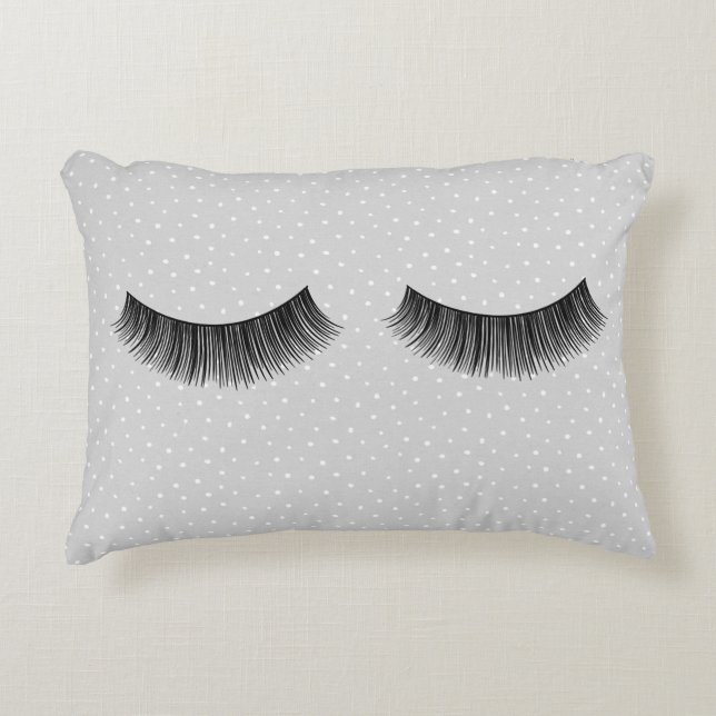 Black Eyelashes On Grey Polka Dots   Accent Pillow (Front)