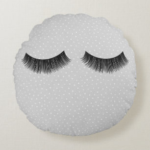 Black Eyelashes On Grey Polka Dots Round Pillow