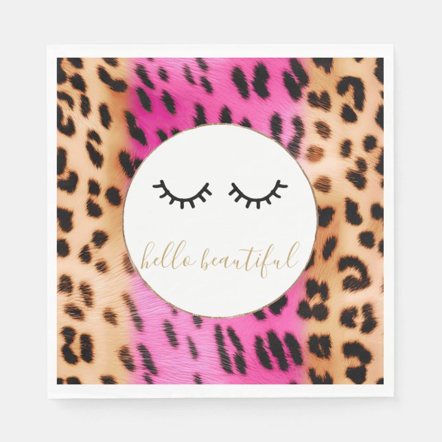 Black Eyelashes Pink Cream Leopard  Napkin (Front)