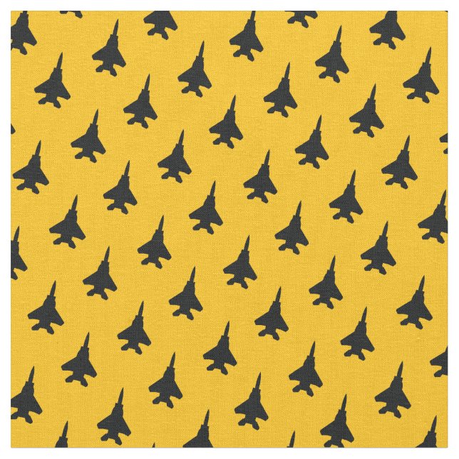 Black F-15 on Yellow 1 Inch Pattern Fabric (Close Up)