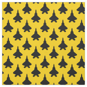 Black F-22 Raptor Fighter Jet Pattern on Yellow Fabric