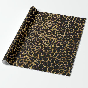 Black fabric with metallic golden leopard fur prin wrapping paper
