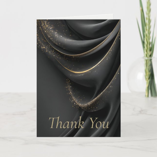 Black Fabric with Shimmering Gold Thank You Card (Front)