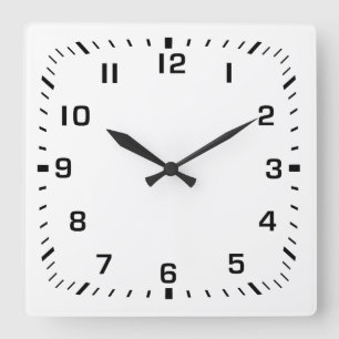Black Face Numbers with Square Minute Ticks Square Wall Clock