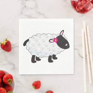 Black Faced Sheep With White Wool Napkin