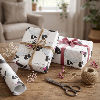 Black Faced Sheep With White Wool Wrapping Paper