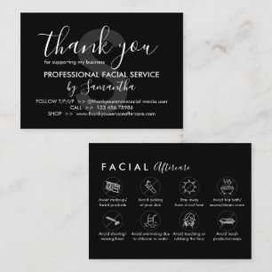 Black Facial Aftercare Advices Instruction Thank Business Card