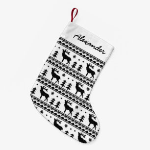 Black Fair Isle Christmas Sweater Pattern Small Christmas Stocking