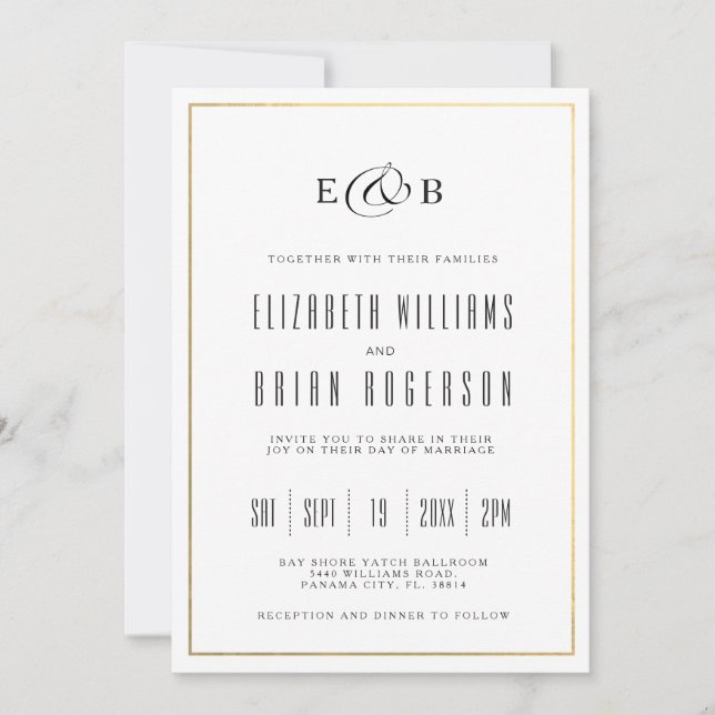 Black | Faire-part de mariage moderne blanche (Devant)