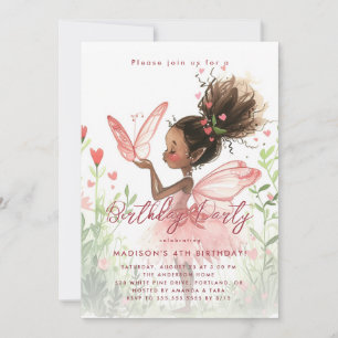 Black Fairy Ballerina Birthday Party Invitation
