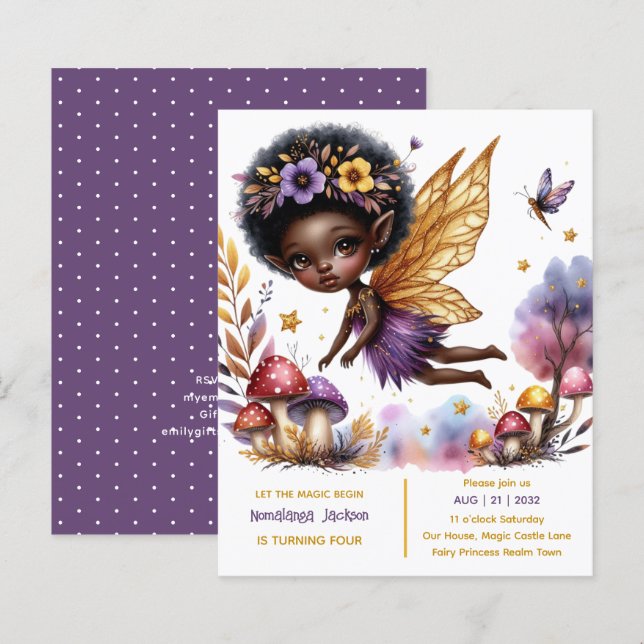 Black Fairy Birthday Fairycore Purple Gold  (Front/Back)