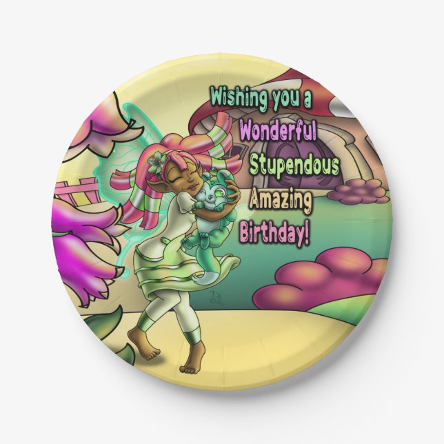 Black Fairy Lovely Birthday Paper Plate (Front)
