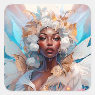 Black Fairy Queen Fantasy Art Square Sticker