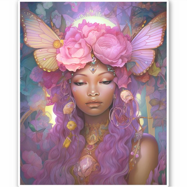 Black Fairy Queen Pink Purple Fantasy Art (Front)