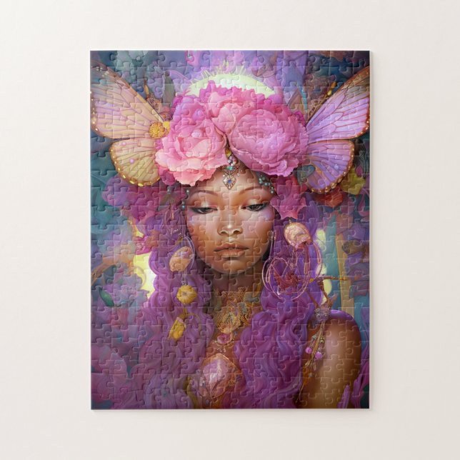 Black Fairy Queen Pink Purple Fantasy Art Jigsaw Puzzle (Vertical)