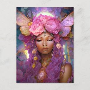 Black Fairy Queen Pink Purple Fantasy Art Postcard