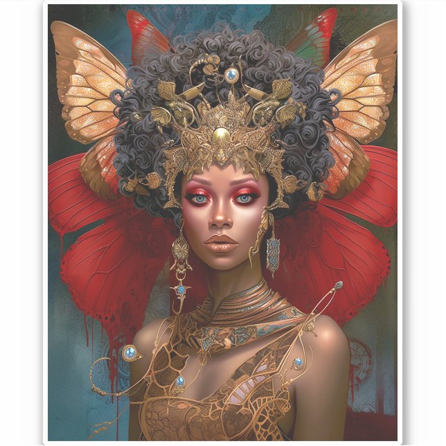Black Fairy Queen Red Gold Fairy Fantasy Art (Front)