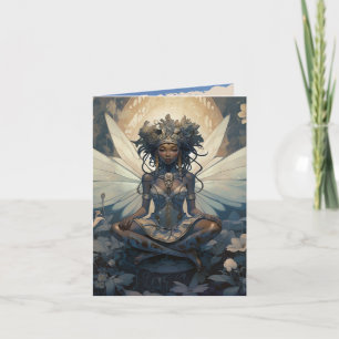 Black Fairy Sitting on a Lily Pad Note Card