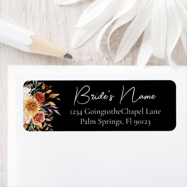 Black Fall Floral Bridal Return Address (Insitu)