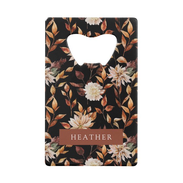 Black Fall Floral Credit Card Bottle Opener (Front)