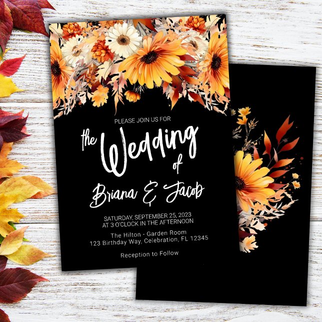 Black Fall Floral Wedding Invitation (Creator Uploaded)