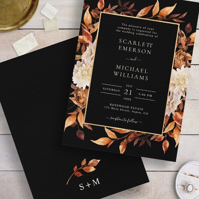 Black Fall Floral Wedding Invitation (Black Fall Floral Wedding Invitation
)