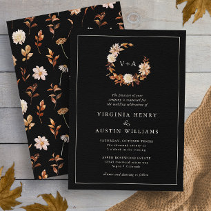 Black Fall Monogrammed Wedding Invitation