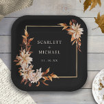 Black Fall Paper Plate<br><div class="desc">Elevate your dining experience with these Black Fall Paper Plates from the "Fall Black Terracotta Floral and Leaves Wedding Invitation Collection." These beautifully designed plates feature exquisite hand-painted fall leaves and flowers, adding a touch of elegance to your table settings. Ensure every detail of your wedding is perfectly coordinated and...</div>