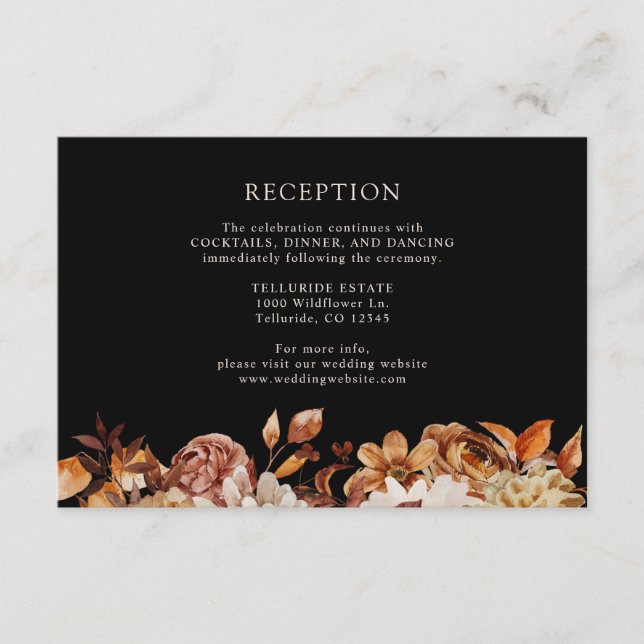 Black Fall Terracotta Botanical Wedding Reception Enclosure Card (Front)