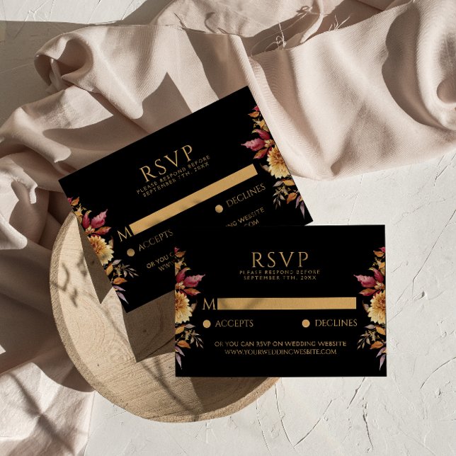 Black Fall Terracotta Floral Boho Chic Wedding  RSVP Card (Creator Uploaded)