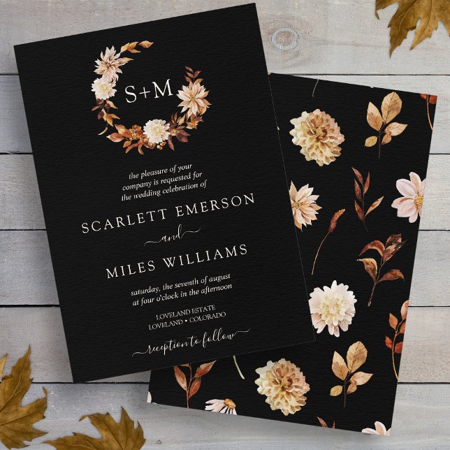 Black Fall Terracotta Monogram Wreath Wedding Invitation (Black Fall Terracotta Monogram Wreath Wedding Invitation
)