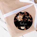 Black Fall Thank You Sticker<br><div class="desc">Express your gratitude with the Black Fall Thank You Sticker from the "Fall Black Terracotta Floral and Leaves Wedding Invitation Collection." Featuring the stunning fall leaves and floral pattern, these stickers add a touch of elegance to your wedding favours, ensuring a cohesive and stylish look for your celebration. Show your...</div>