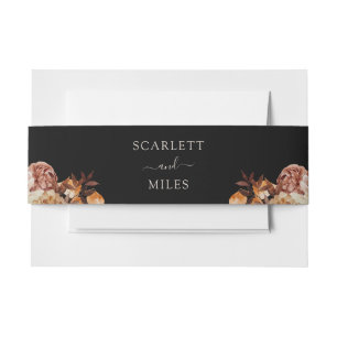 Black Fall Watercolor Botanicals Wedding Invitation Belly Band