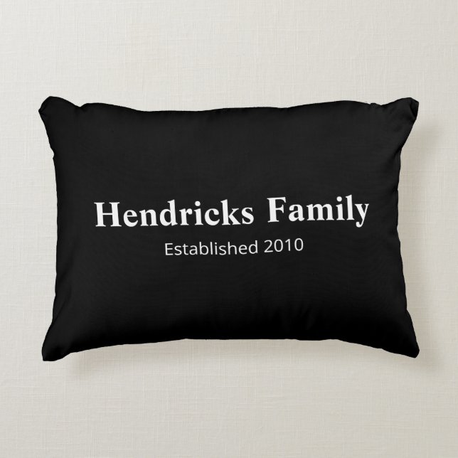 Black Family Name "Established" with Back Pattern Accent Pillow (Front)