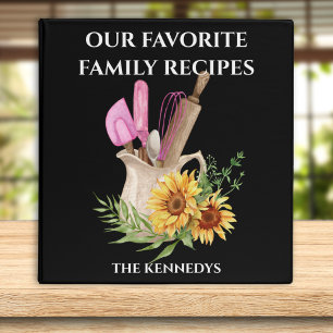 Black Family Recipe Cookbook Farmhouse Sunflower  Binder