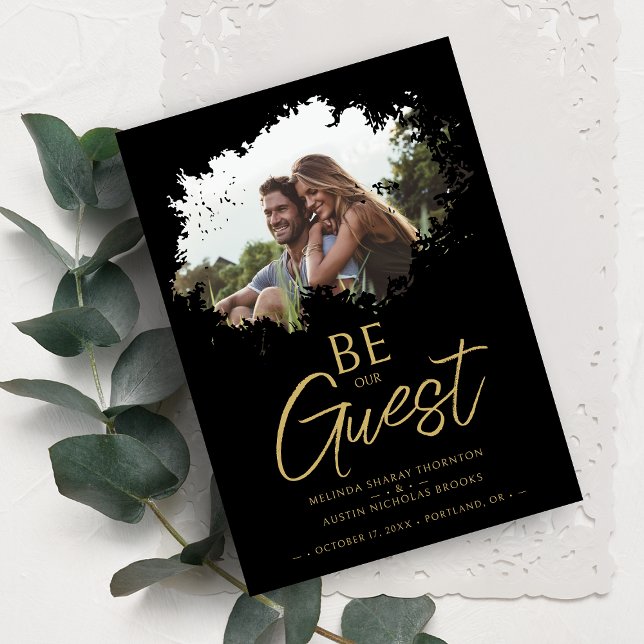 Black Fancy Brushstroke Grunge Splatter Photo Save The Date (Creator Uploaded)