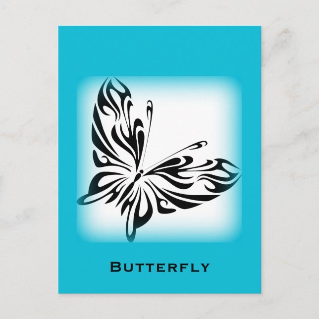 Black fancy Butterfly with Bright Blue Border Postcard (Front)