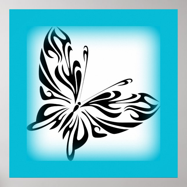Black fancy Butterfly with Bright Blue Border Poster (Front)