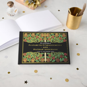 Black Fantasy Royal Medieval Floral Sword Wedding Guest Book