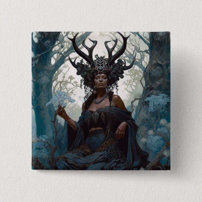 Black Fantasy Sorceress Magic Fantasy 2 Inch Square Button (Front)