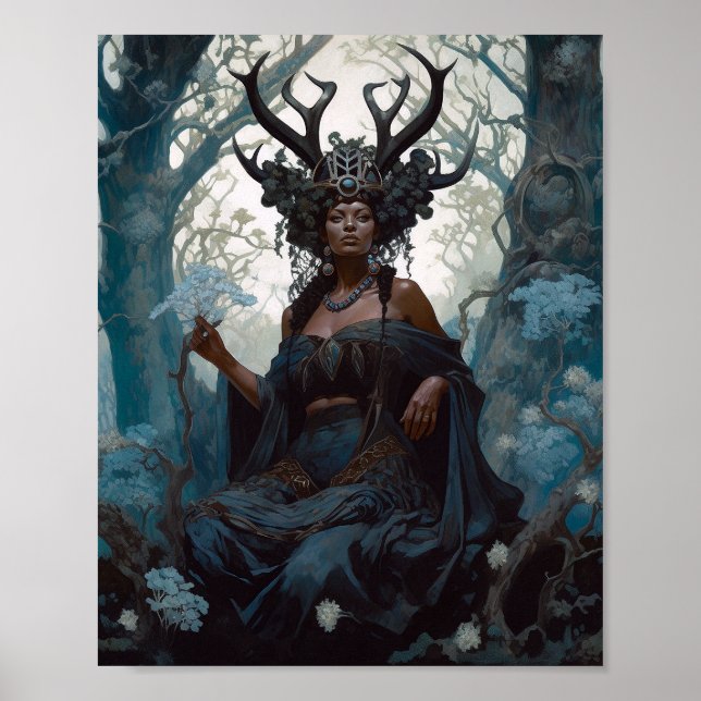 Black Fantasy Sorceress Magic Fantasy Poster (Front)