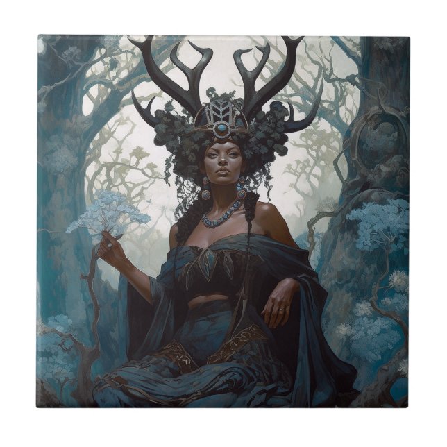 Black Fantasy Sorceress Magic Fantasy Tile (Front)