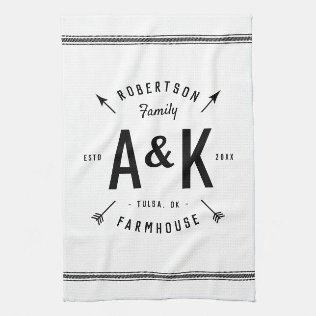 Black Farmhouse Arrow Monogram | Editable Colours Kitchen Towel (Vertical)