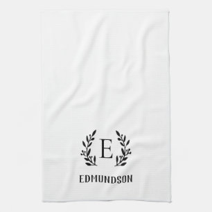 Black Farmhouse Branch Monogram   Editable Colours Kitchen Towel