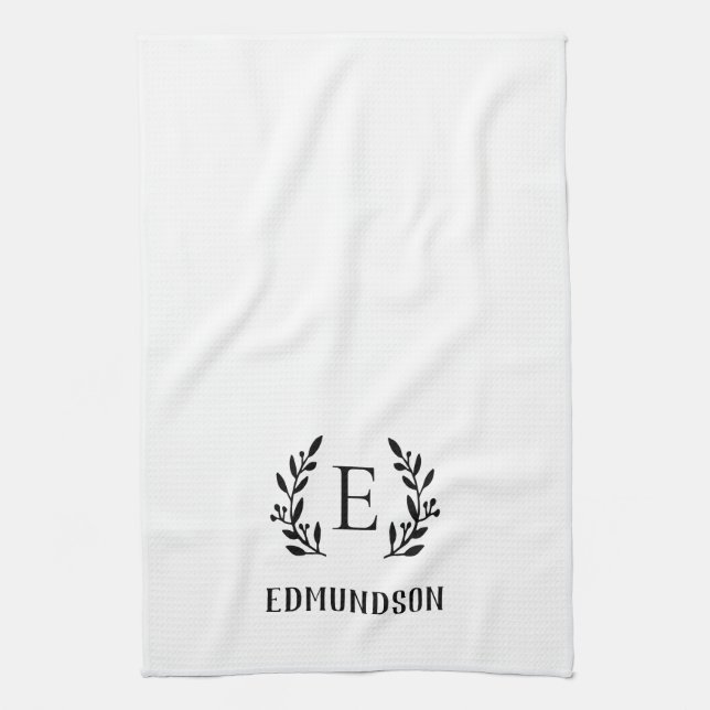 Black Farmhouse Branch Monogram | Editable Colours Kitchen Towel (Vertical)
