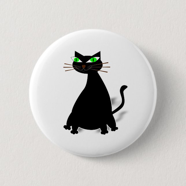 Black Fat Cat With Green Eyes 2 Inch Round Button (Front)
