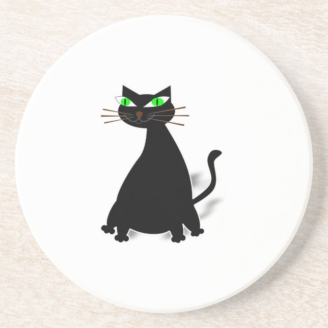 Black Fat Cat With Green Eyes Coaster (Front)